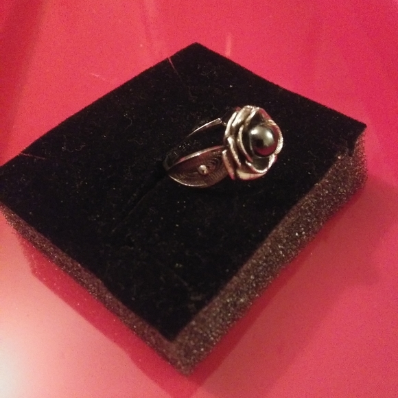 Sterling 925 Flower Ring AKOYA BLACK PEARL - Picture 4 of 8